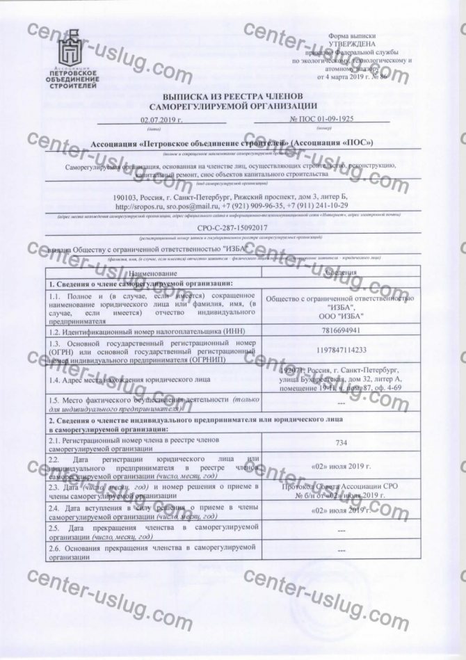 extract of the SRO register page 1